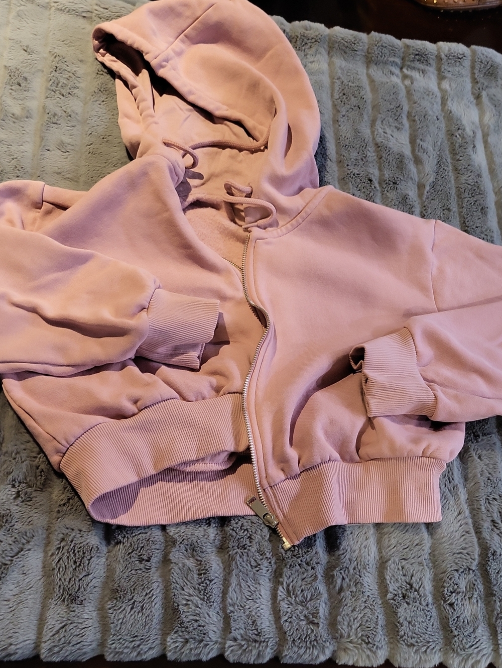 Cropped Dusty Pink Zip-Up Hoodie